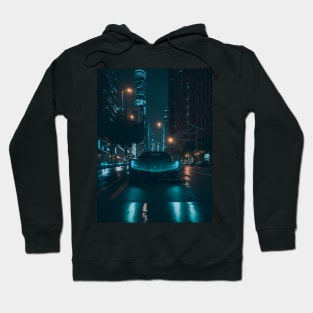 Chicago Night Ride Teal Sports Car Hoodie